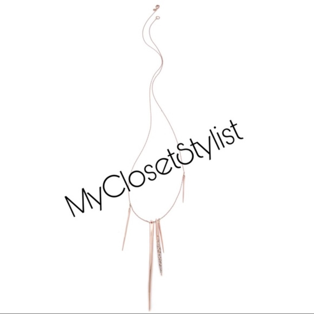 ALEXIS BITTAR Rose Gold Pave Crystal Necklace NEW 32” Long Spear Spike Statement - Picture 2 of 4